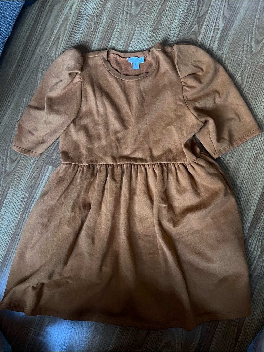 Girls' Puff Sleeve Casual Dress in Caramel